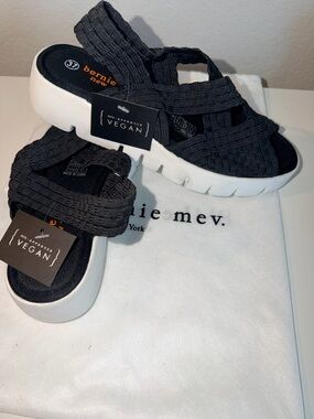 bernie mev. Kids Black Woven Platform Sandals with White Sole